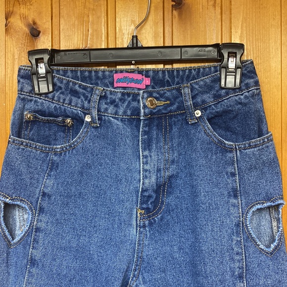 Edikted Heart Cutout Statement Denim Blue Jeans Women's in Size S Worn Once ! - Picture 3 of 12